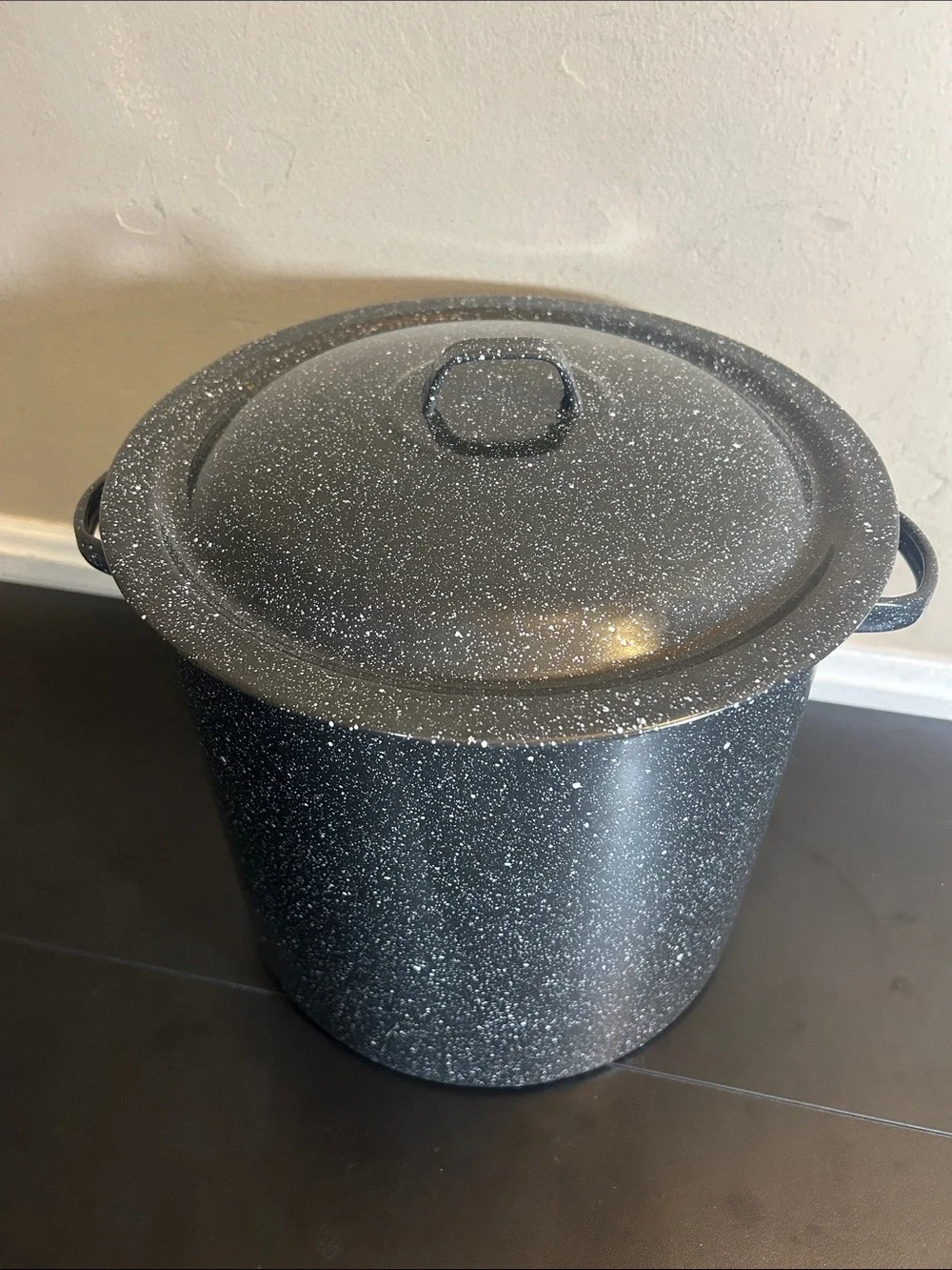 Black Speckled Stockpot with Lid - Heavy-Duty Cooking Pot Large.